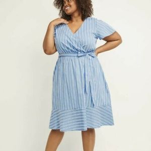 Lane Bryant Rhodes Striped Faux Wrap Dress sz 14